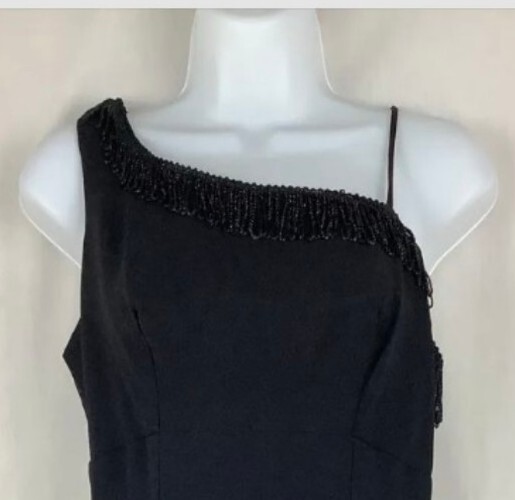 Vintage Roaring 20s Black Mini Pencil Dress Fits Like Sz 6 One Shoulder Chiffon