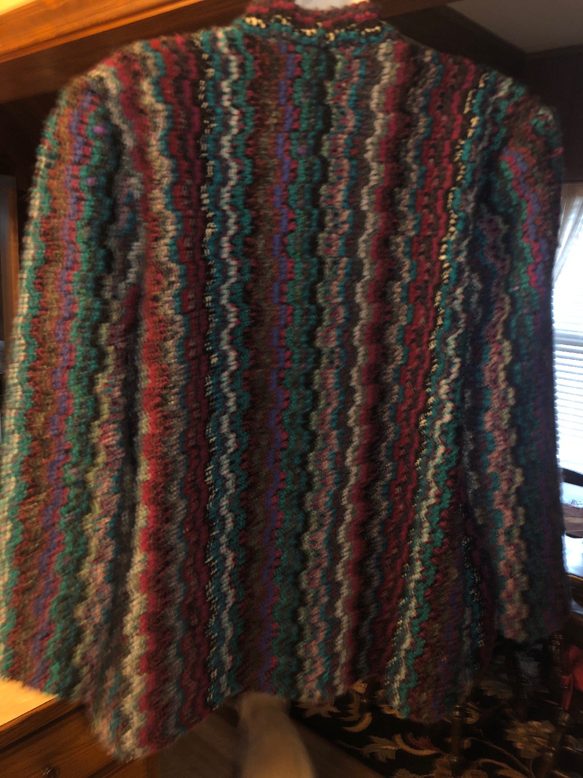 Graff California Wear Vintage Coat Of Many Colors Multicolor Yarn Knit Jacket 14