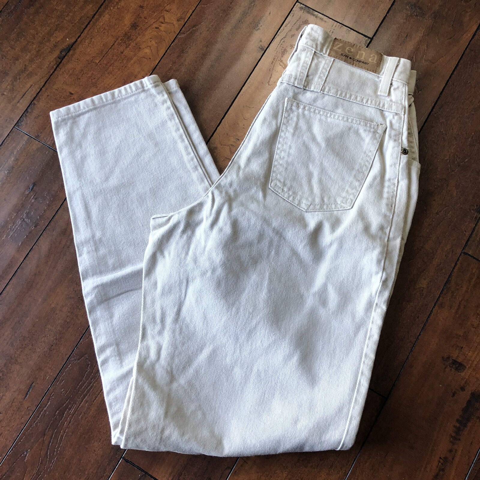Zena Mom Jeans Size 8T High Rise Tapered Retro Tan Pockets 27×32 Vintage