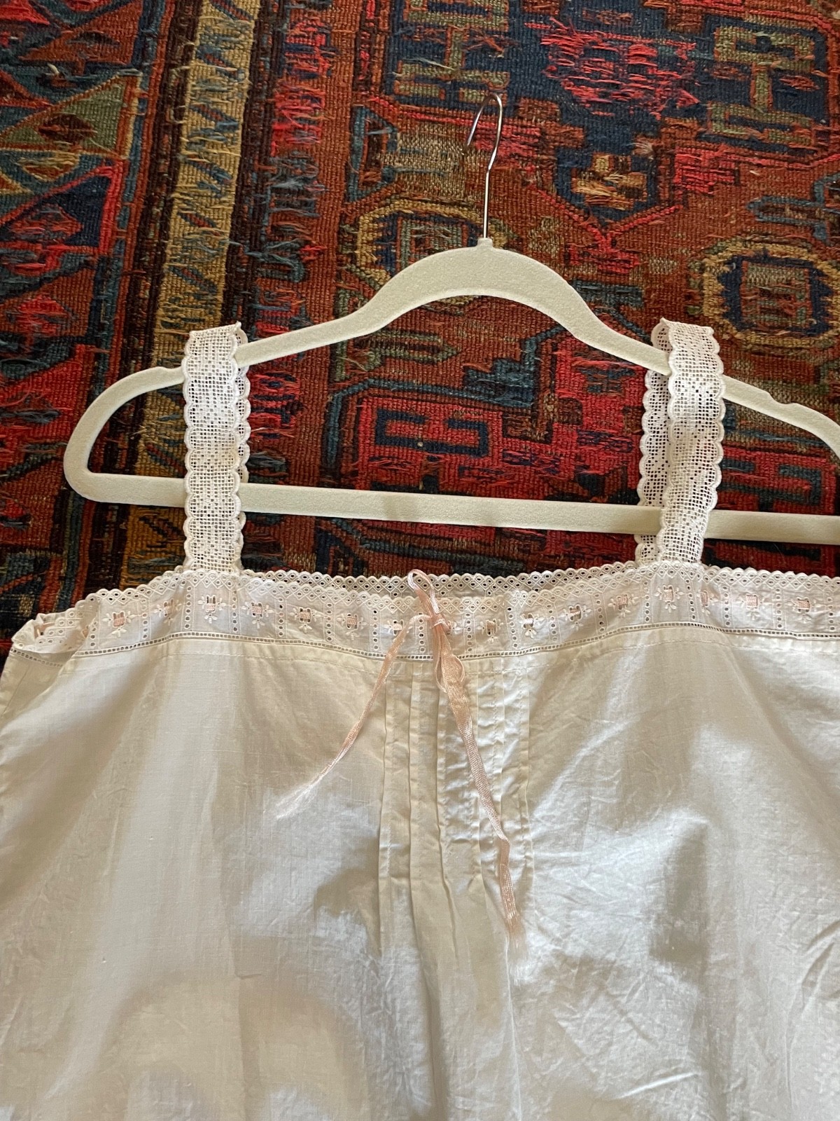 Edwardian White Cotton Teddy 1910s Crochet Lace Step-In Chemise Lingerie Large