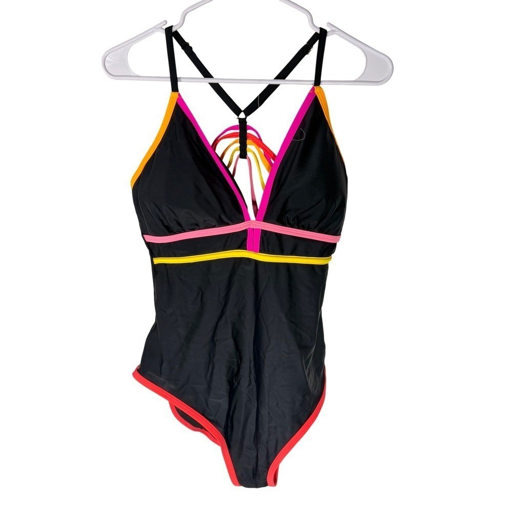 NWT Popvil Neon Color Block Strappy Back One Piece Swimsuit Medium