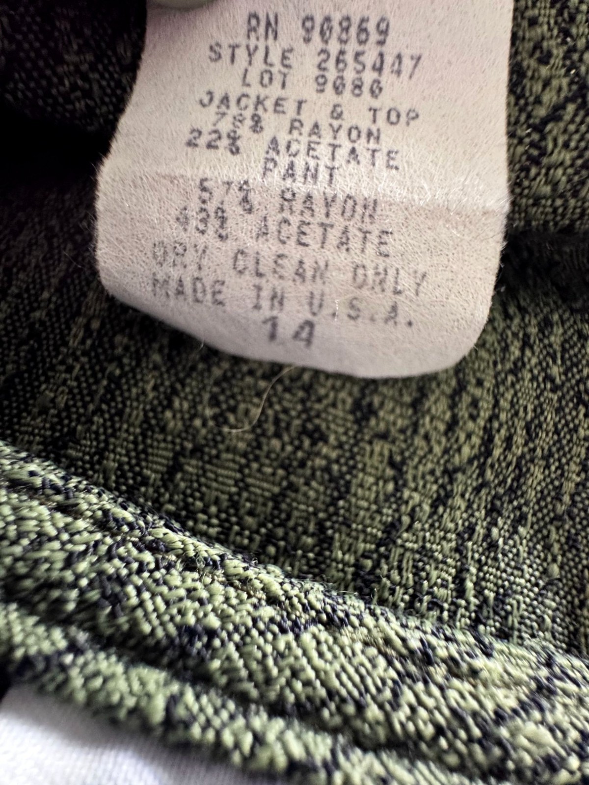 Vintage K Studio Olive Green Textured Shirt and Tank Set Size 14