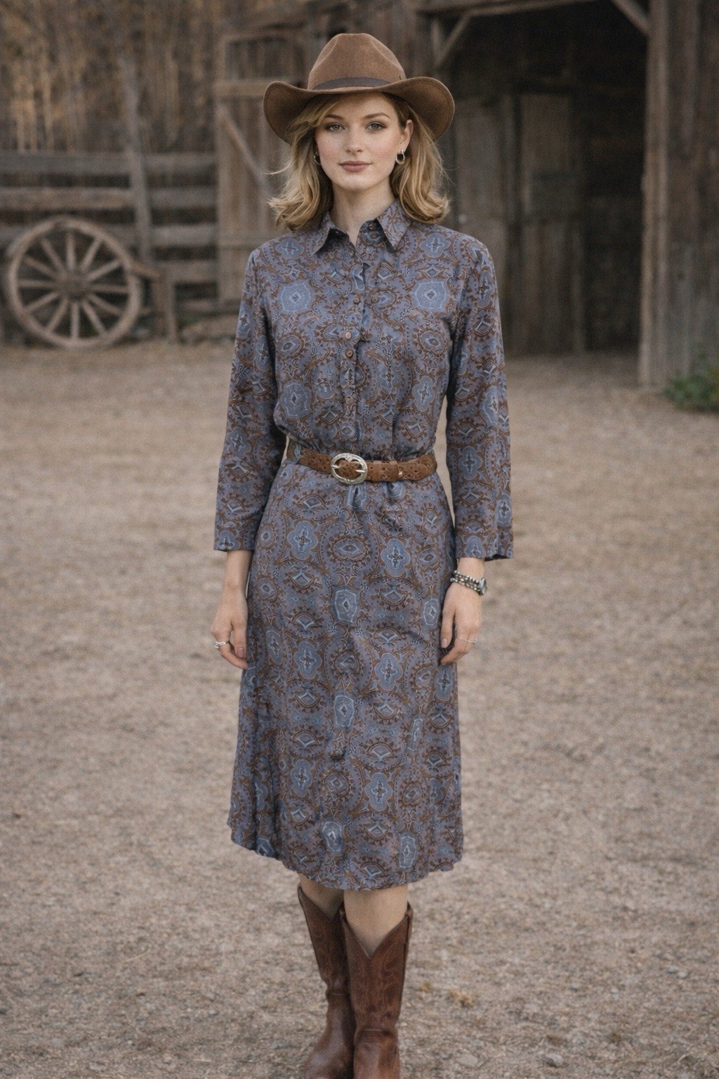 Vtg 70s Koret Of California Top & Skirt Set Blue Brown Paisley Boho 25” Waist