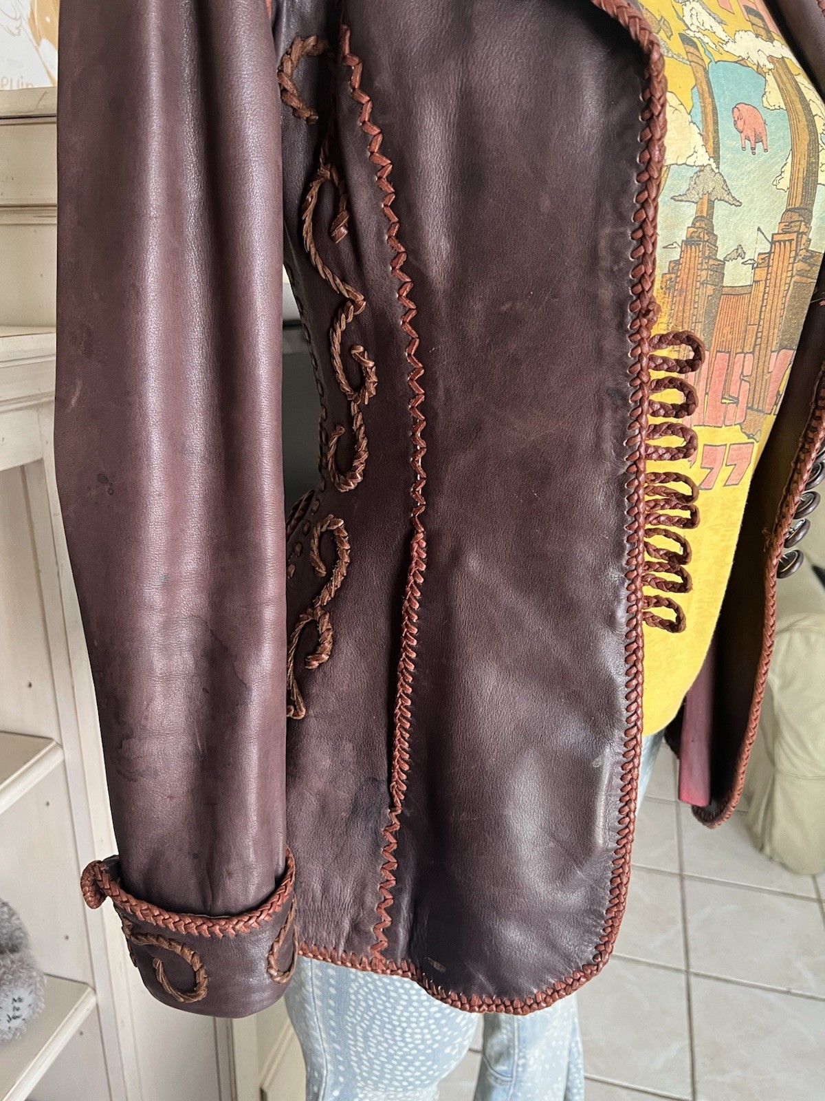 Vintage North beach Leather Co. Brown Whipstitch Blazer Jacket 5/6 RARE
