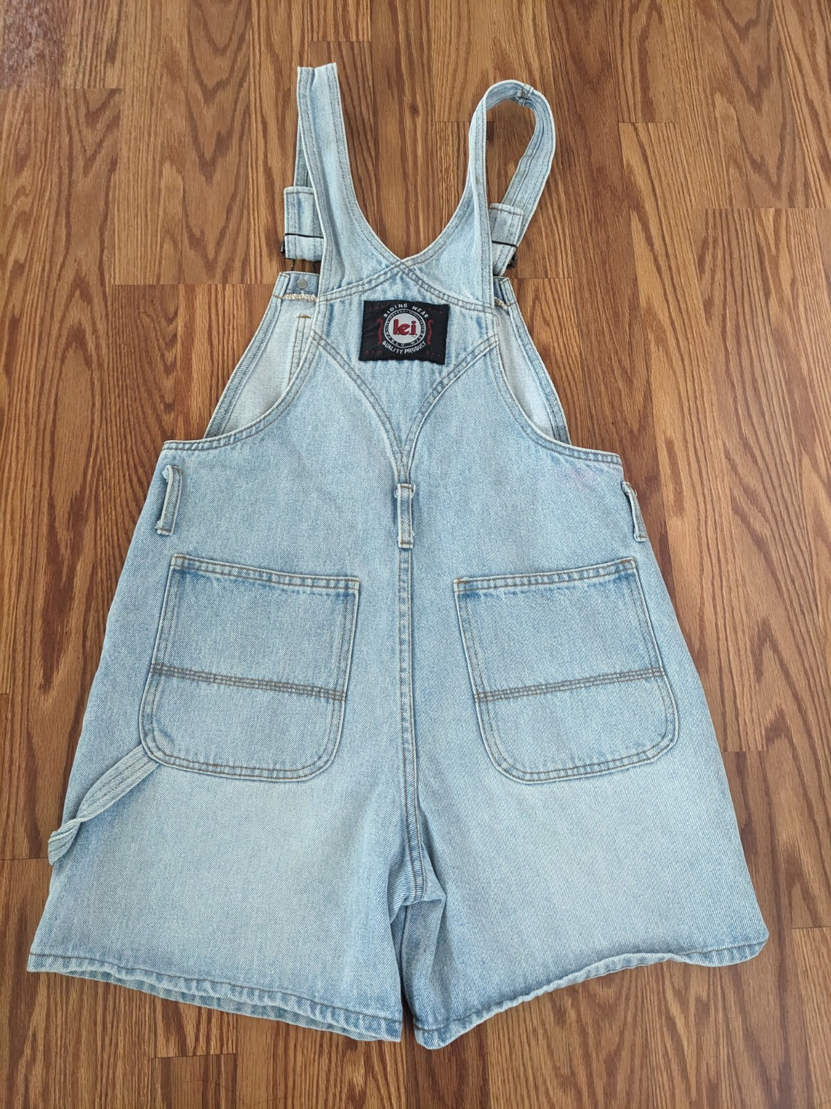 90s Vintage L.E.I. Shortalls lei embroidered overalls bib shorts denim jeans USA