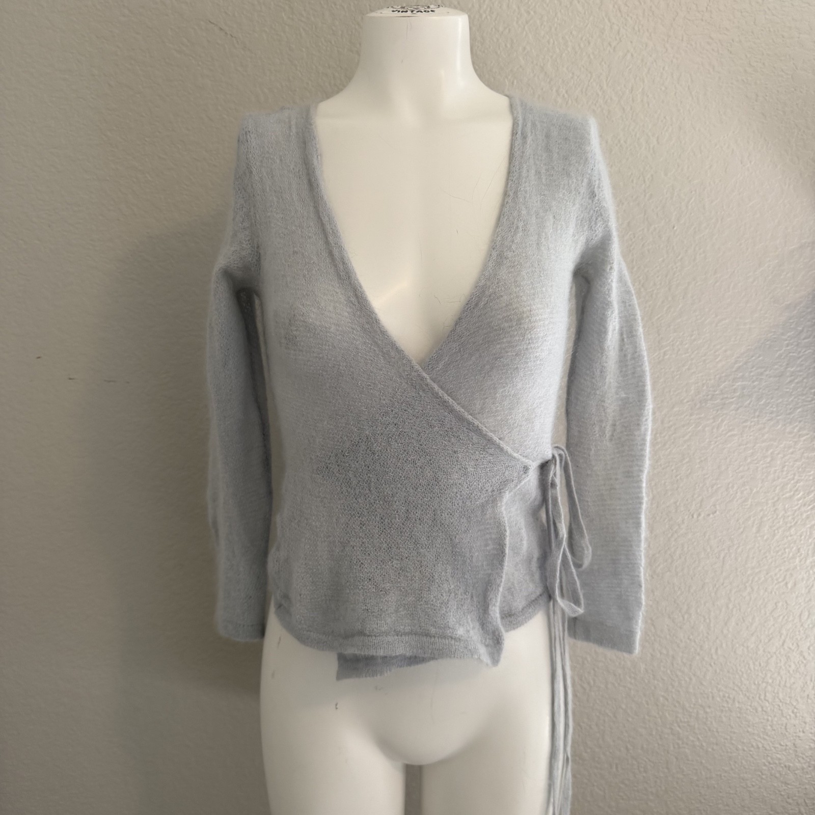 Vintage Escada Mohair Wrap Knit Sweater blue 90s Y2K Buffy