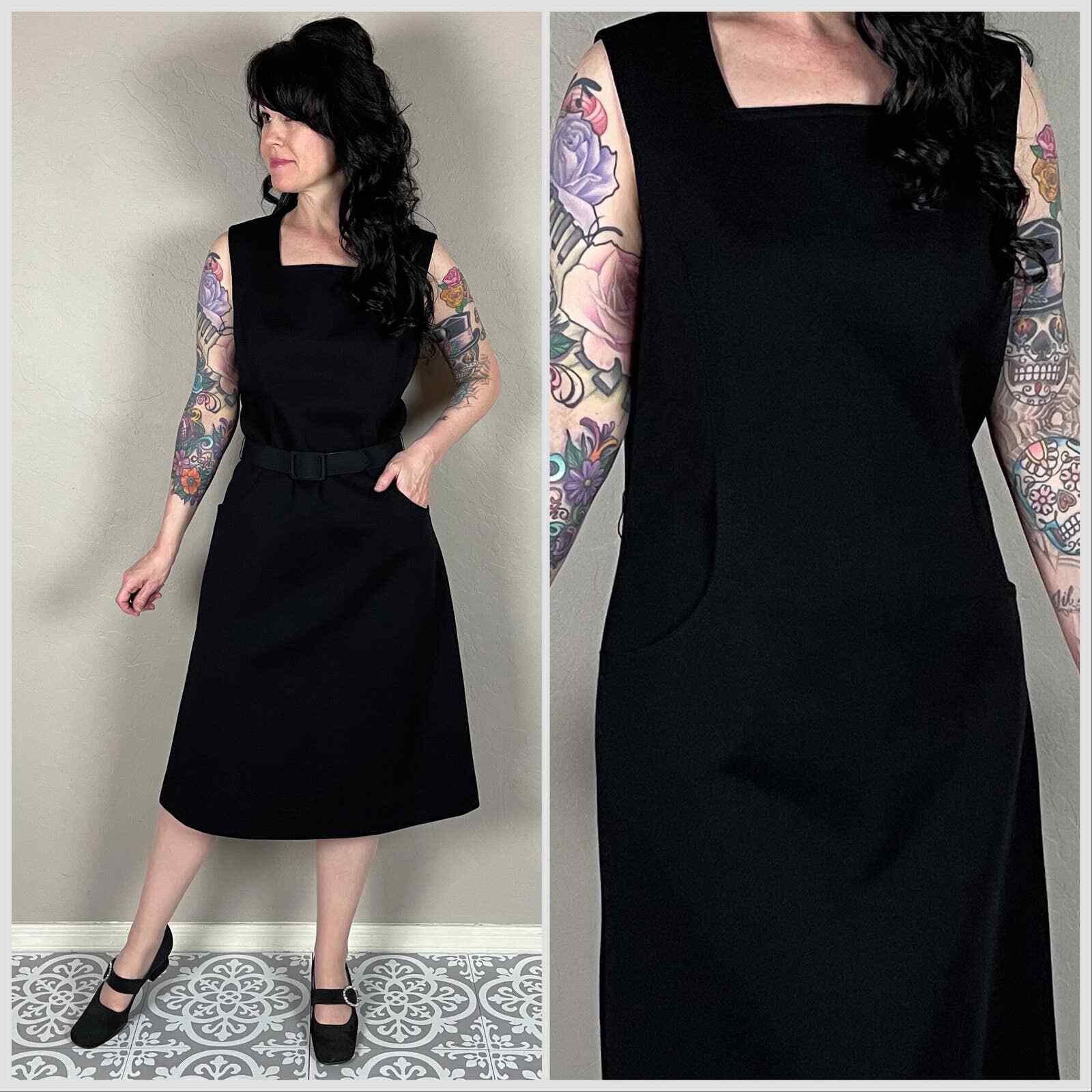 Vintage 1970s Black Sleeveless A-Line Dress – 33&Prime; Waist