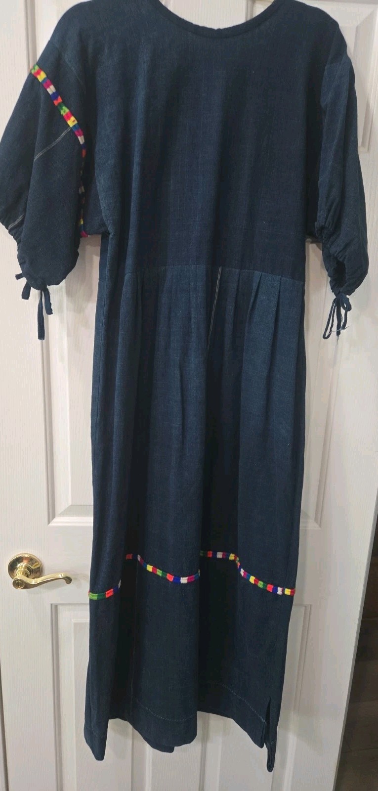 VTG 70s Handwoven Guatemalan Huipil Maxi Dress Embroidered Folk Textile Sz S