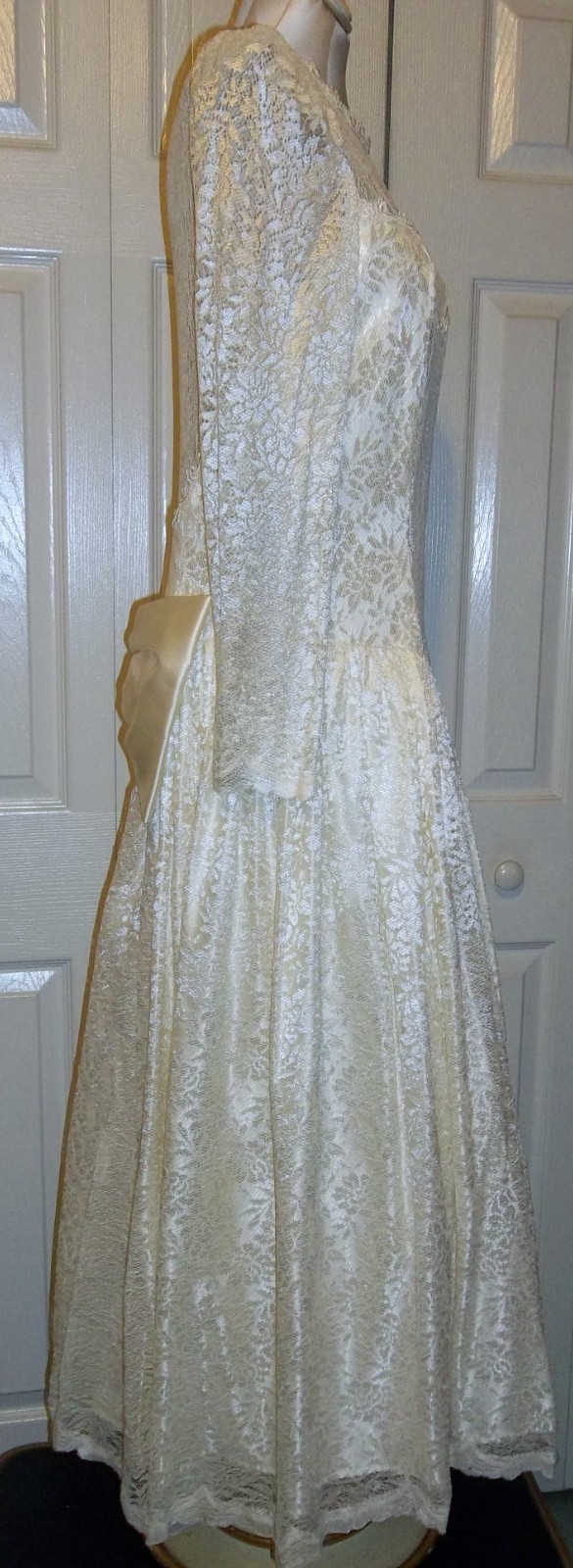 80s Vintage Jessica McClintock Ivory Lace Wedding Dress Tagged Size 18