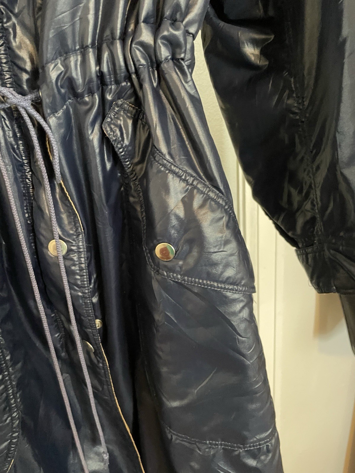 COURREGES c.1970&rsquo;s Hyperbole Paris Navy Blue Drawstring Windbreaker Raincoat