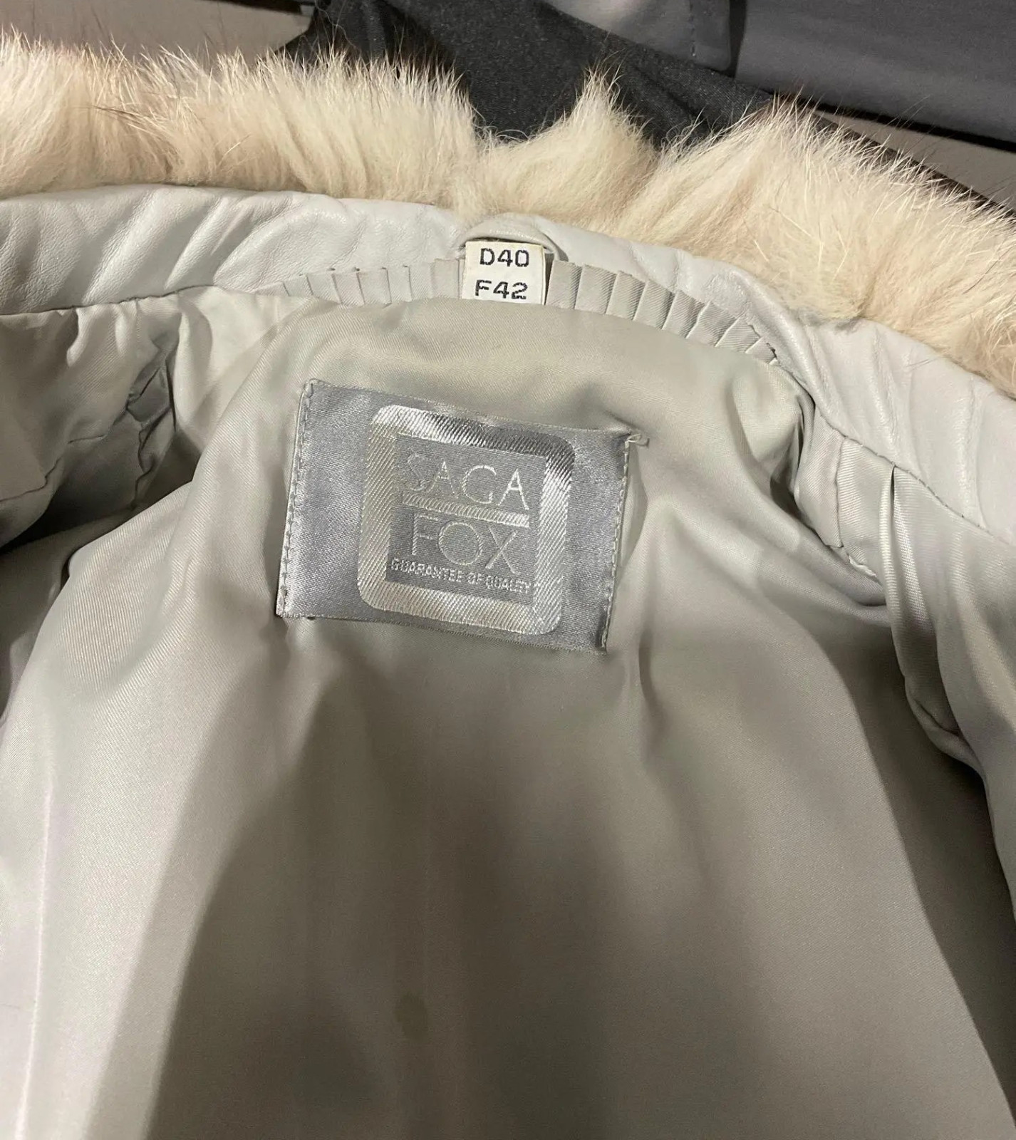 Vintage Saga Fox Fur Jacket, Silver tone Fur, 32h x 17w inches, size D40 F42