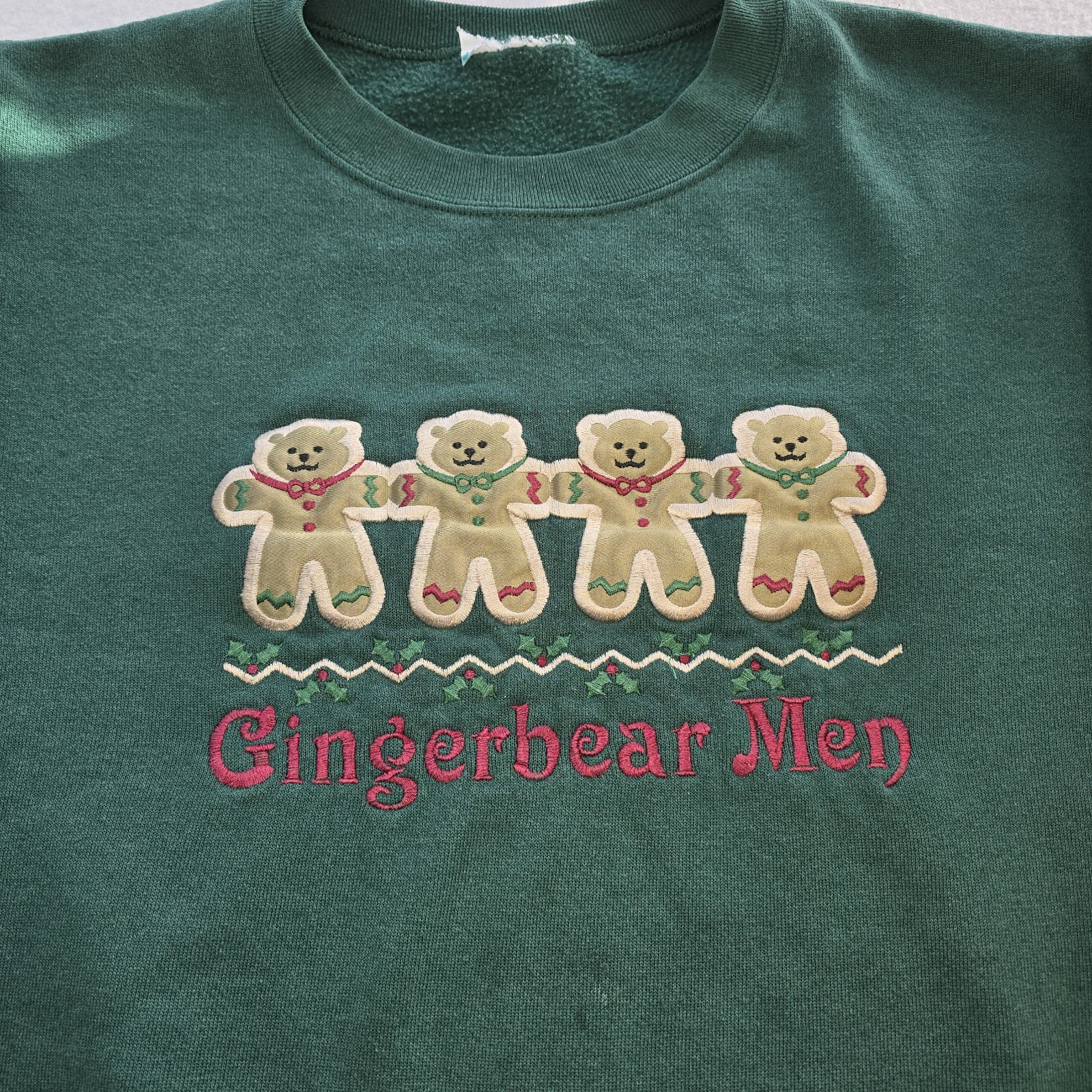 VTG 90s Christmas Gingerbear Men Sweatshirt Women’s XL Forest Green Grandmacore