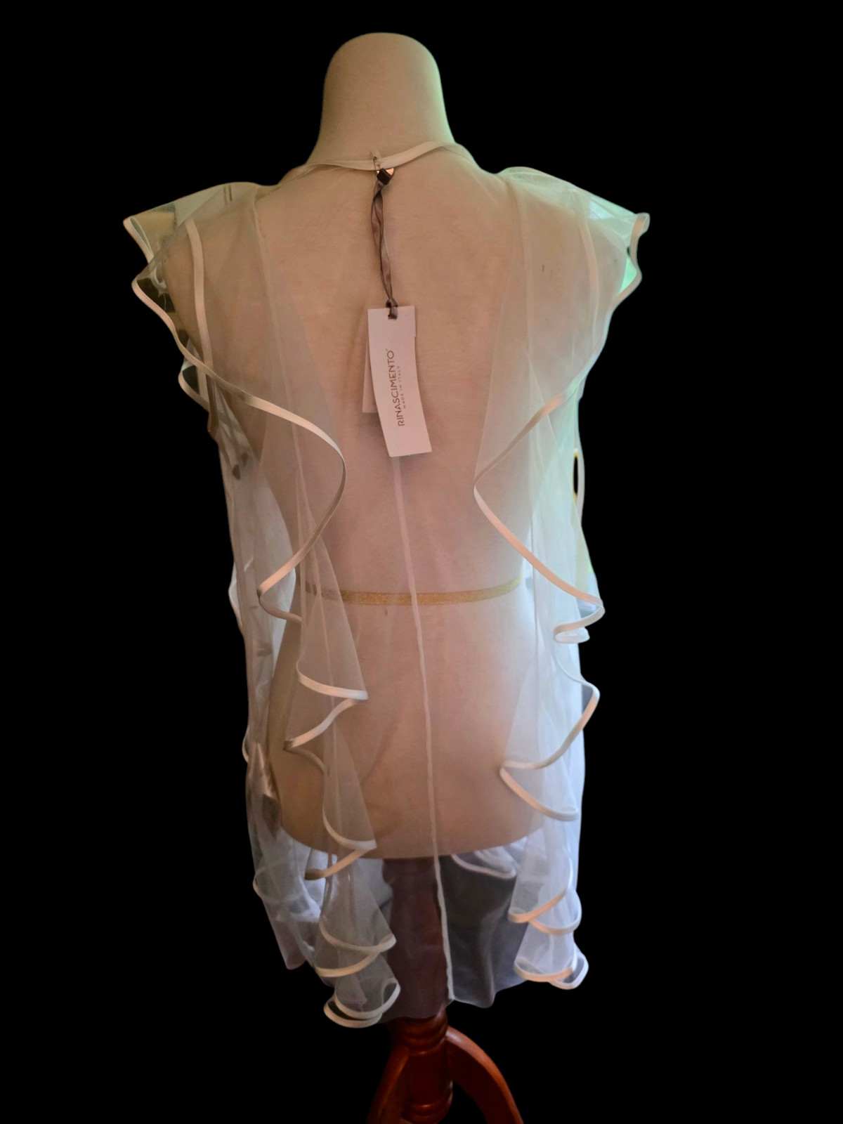Vintage Ivory Tulle Sheer Ruffle Top Satin Trim Original Tags Rinascimento ITALY