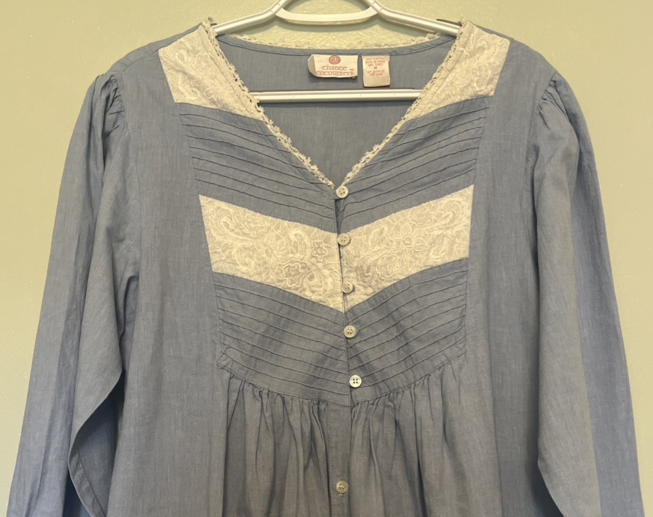 Vintage Chance Encounters Chambray Gown Robe Set M Lingerie Nightgown Pintuck