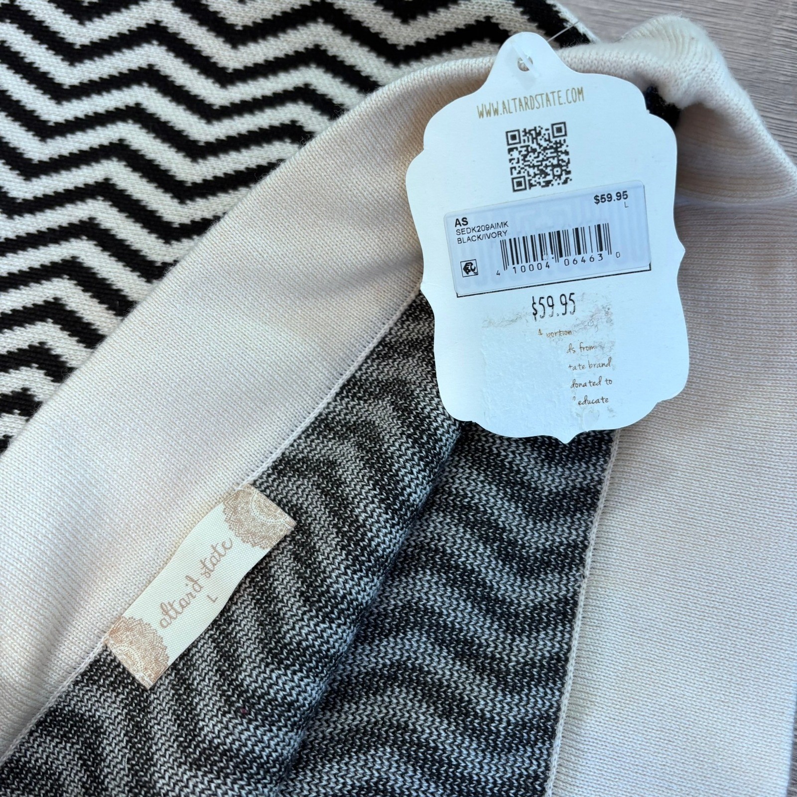Altar&rsquo;d State, Chevron Knit Skirt Black Ivory