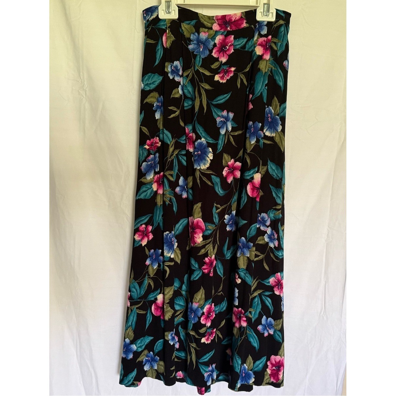 Vtg 90s Jaclyn Smith Floral Midi Skirt Black Pink Blue Boho Cottagecore Size S