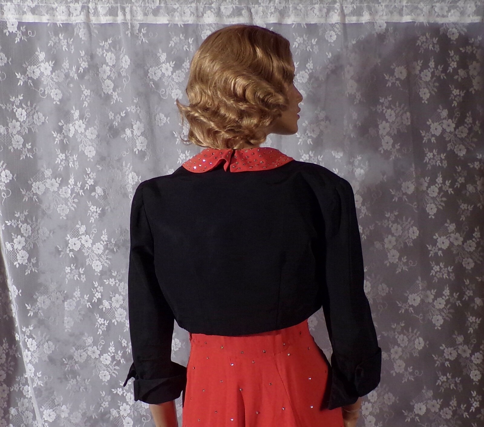 Vintage 40s Black Cropped Jacket Size XS 1940s Bolero Art Deco Old Hollywood