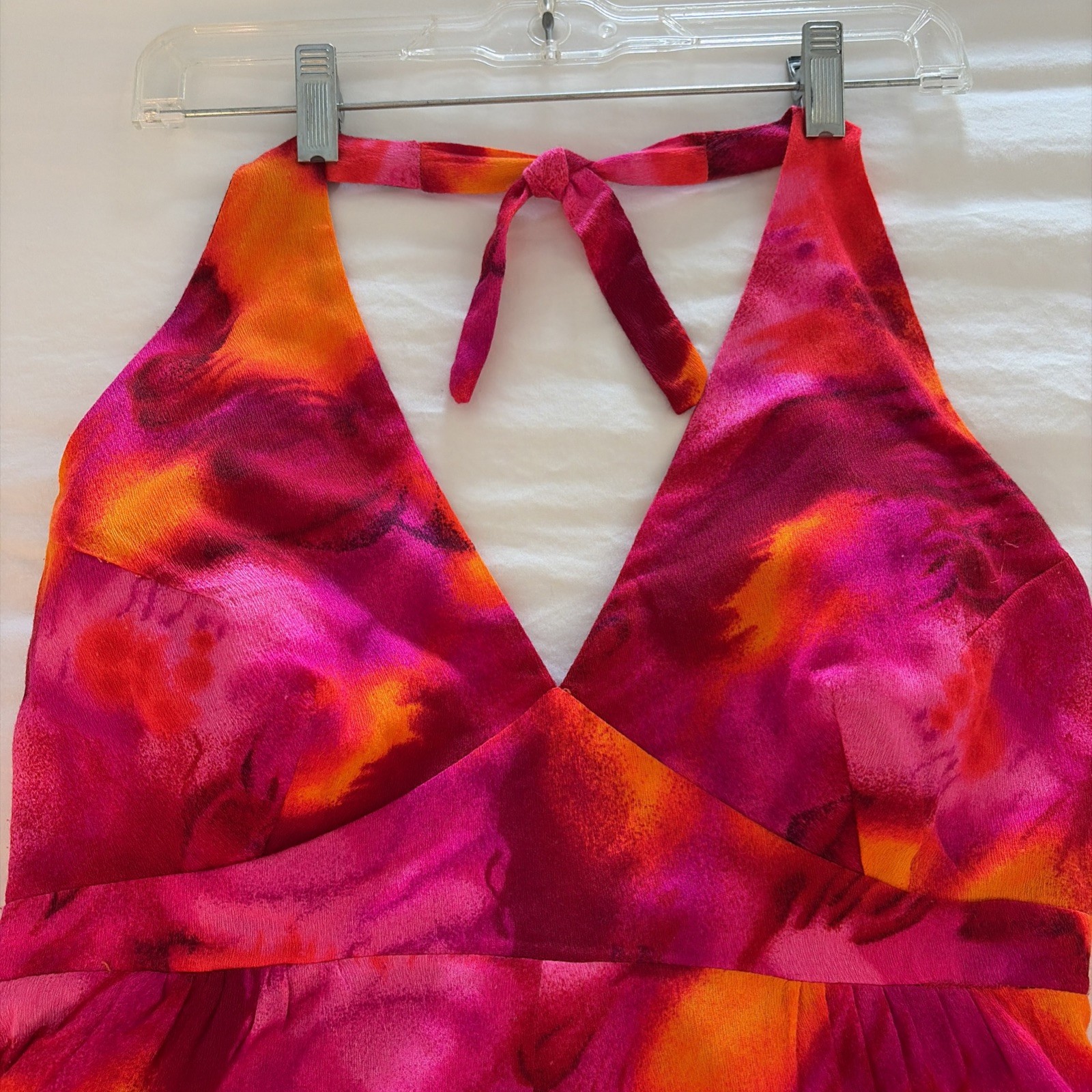 Vintage 70’s Hawaiian Halter Maxi Dress Hot Pink/Orange Tiki Polynesian Size Med