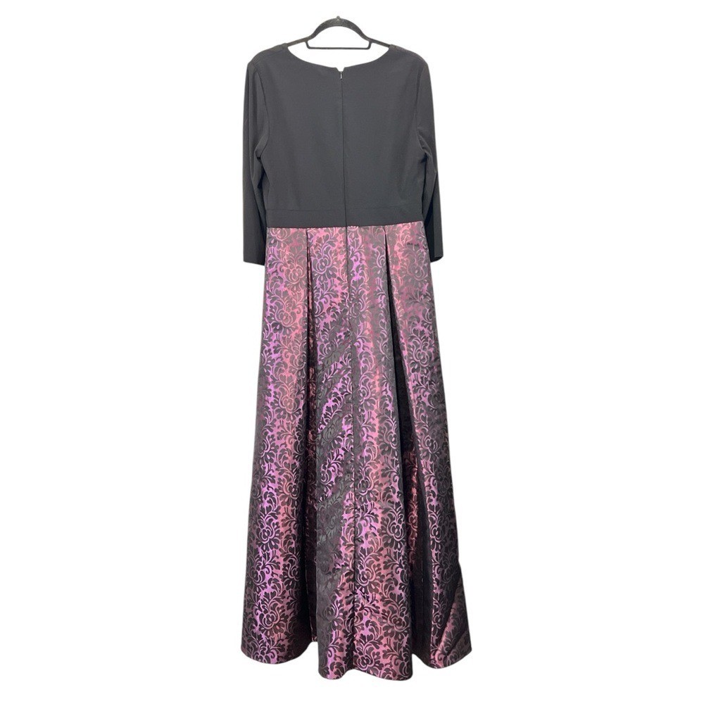 Alex Evenings Beaded Jersey & Jacquard Gown V-Neck, Black/Purple/Violet, Size 10