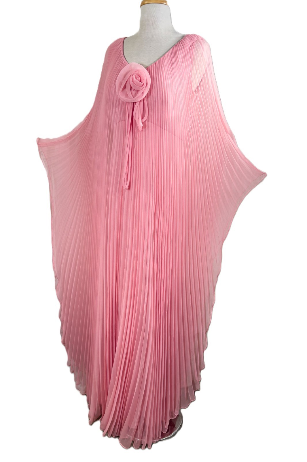Vintage Miss Elliette Cape Pleated Maxi Dress, Pink Goddess Dress
