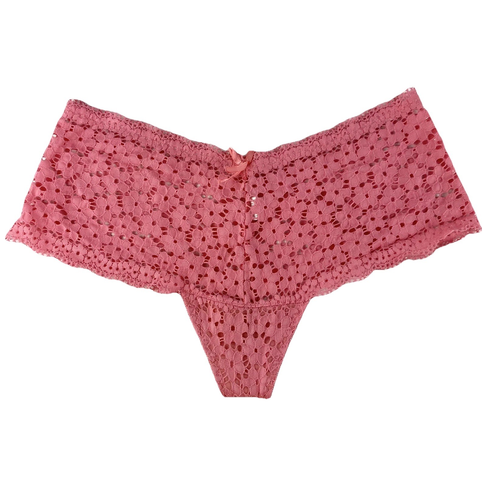 Angelina Panties Pink Daffodil Sheer Stretch Lace Bow Size XL Vintage