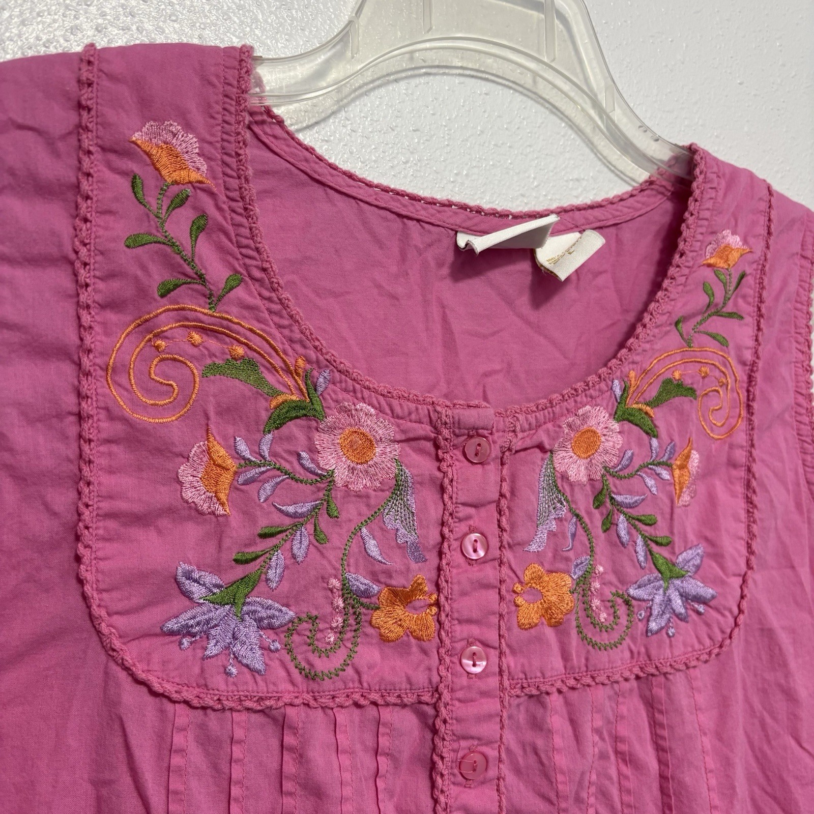 Vintage Style Cottagecore Fuchsia Pink Embroidered Sleep Night Dress 100% Cotton