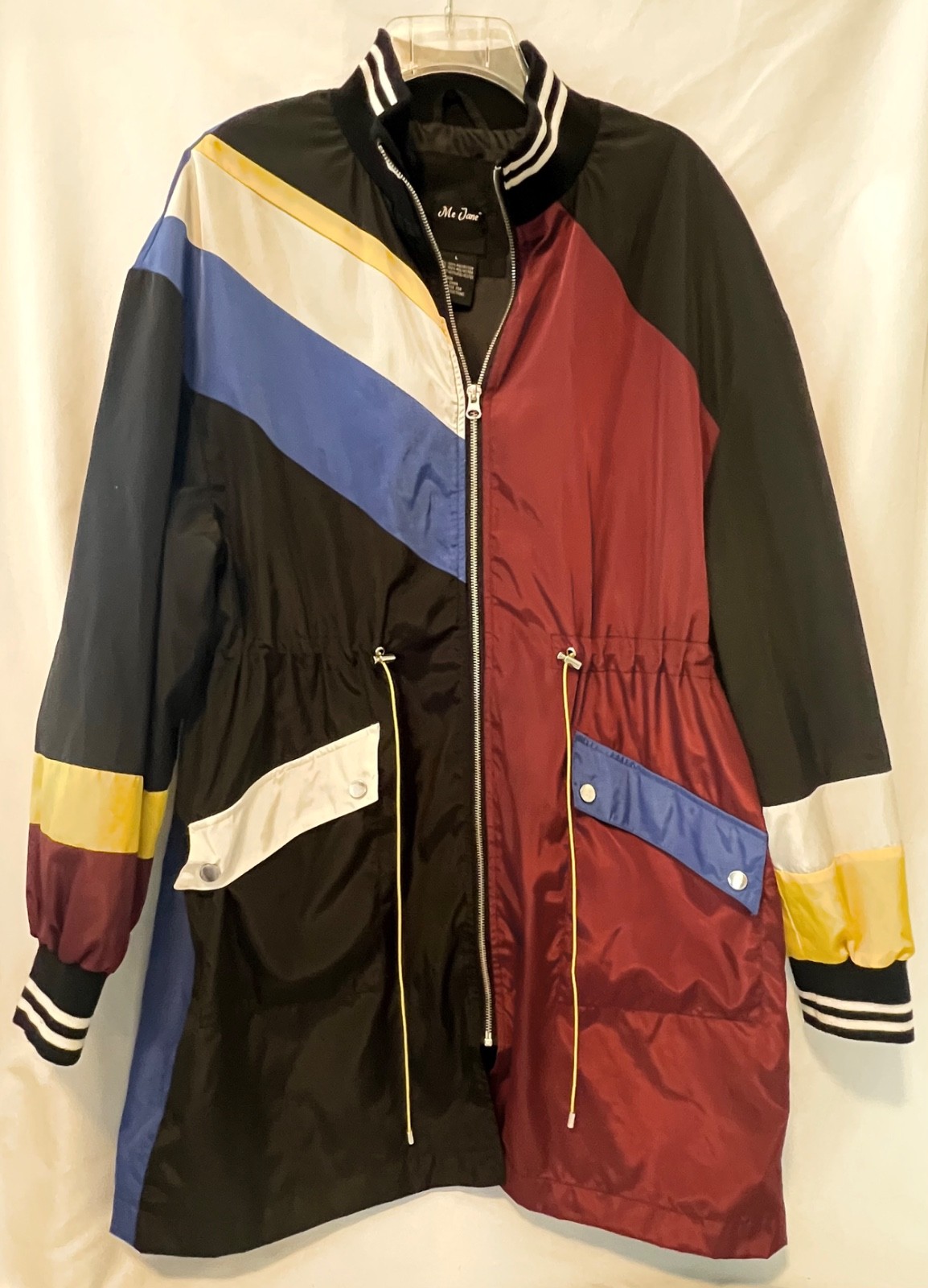 Me Jane Color Block Vintage Windbreaker High Ribbed Collar Geometric Size L