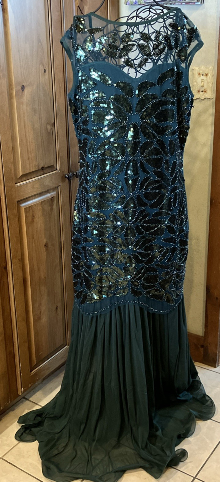 Deluxe Lady Gatsby Dress 1920&rsquo;s flapper Costume Long green Sequin Retro dk green