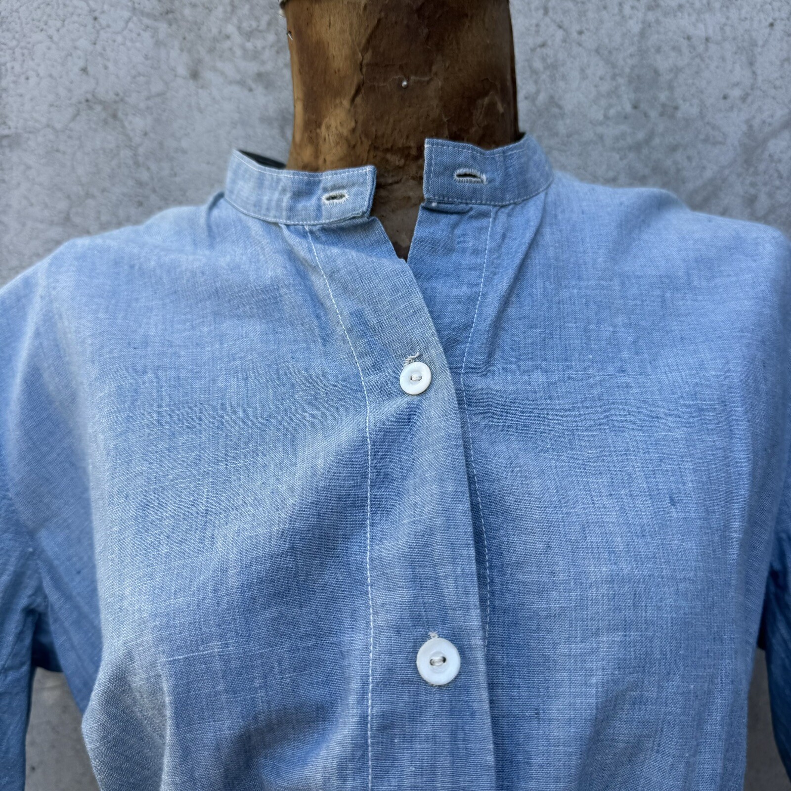 Antique Edwardian Blue Chambray Cotton Dress Workwear Prairie Maxi Vintage