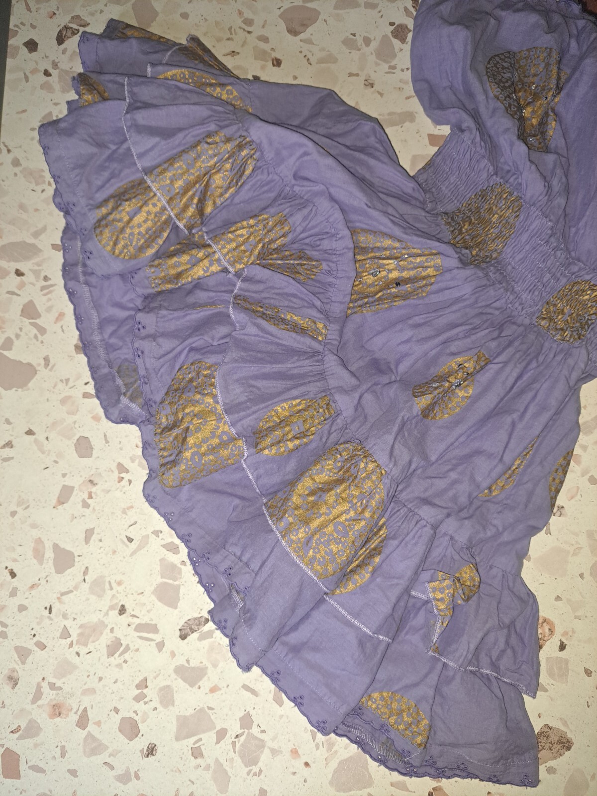 Vtg Moda International Short Summer Dress XS Purple Gold Sequins Ruffles India