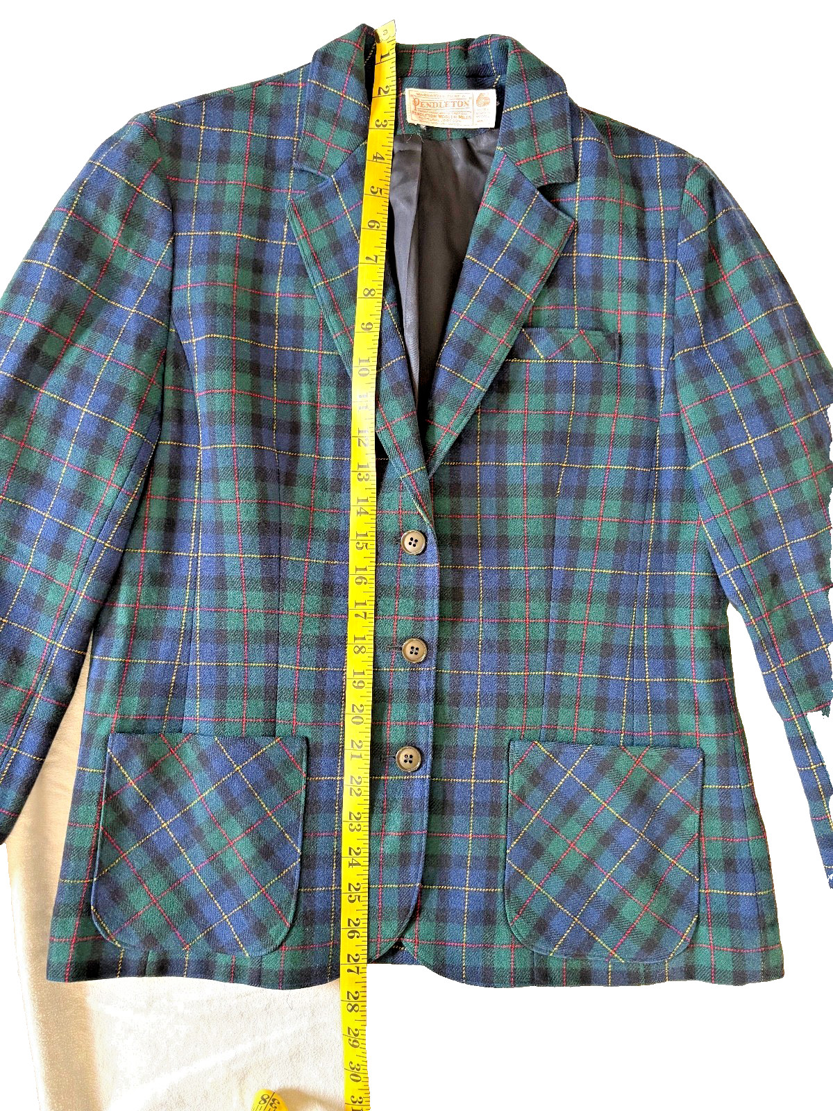 VTG Pendleton 100% Wool Blue-Green Tartan MiUSA Women&rsquo;s Blazer/Suit Jacket HOLES