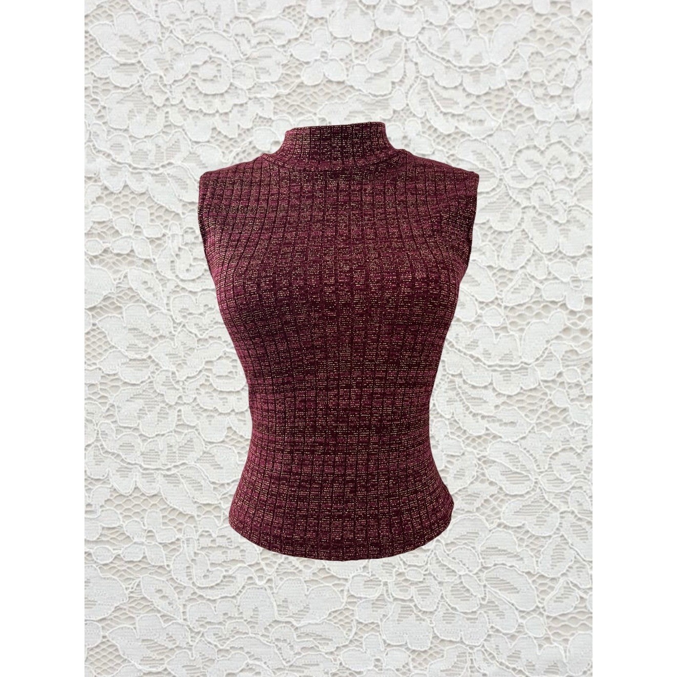 vintage 90s burgundy & gold turtleneck tank top