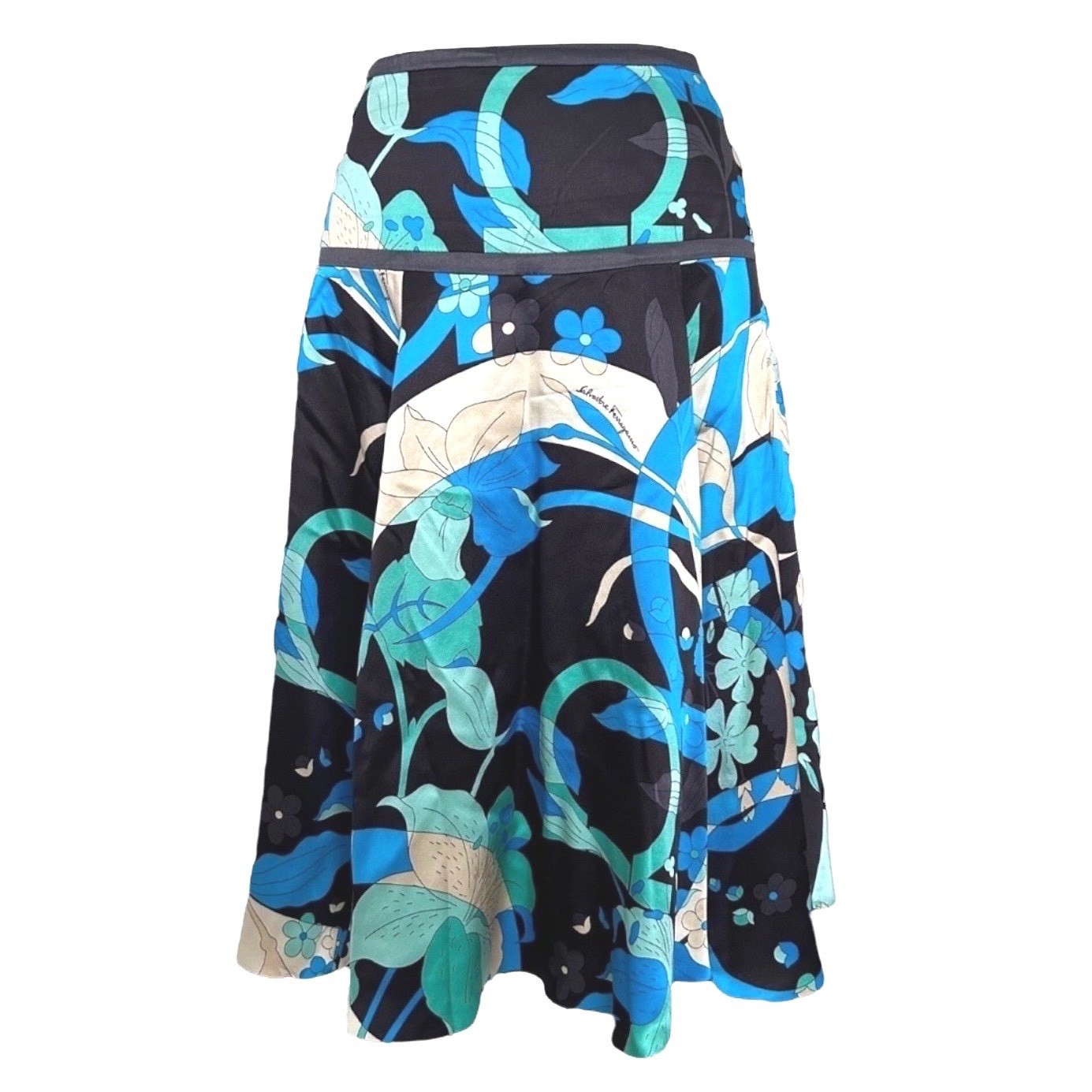 Vintage Salvatore Ferragamo Silk Midi Skirt Authenticated Blue Italy 12 Y2K