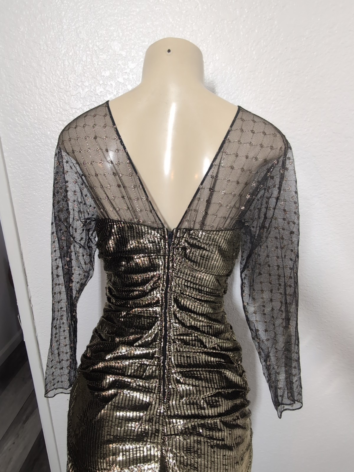Vintage New Leaf By Samir Metallic Gold Mesh Shimmery Cocktail Party Dress 11/12