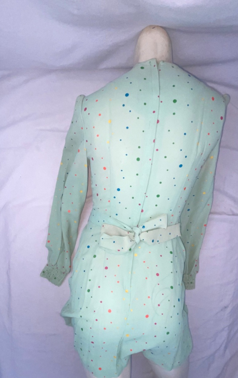 VTG 60s 70s WOMENS S GREEN POLKA DOT DISCO RETRO CUTE FUN PARTY DRESS