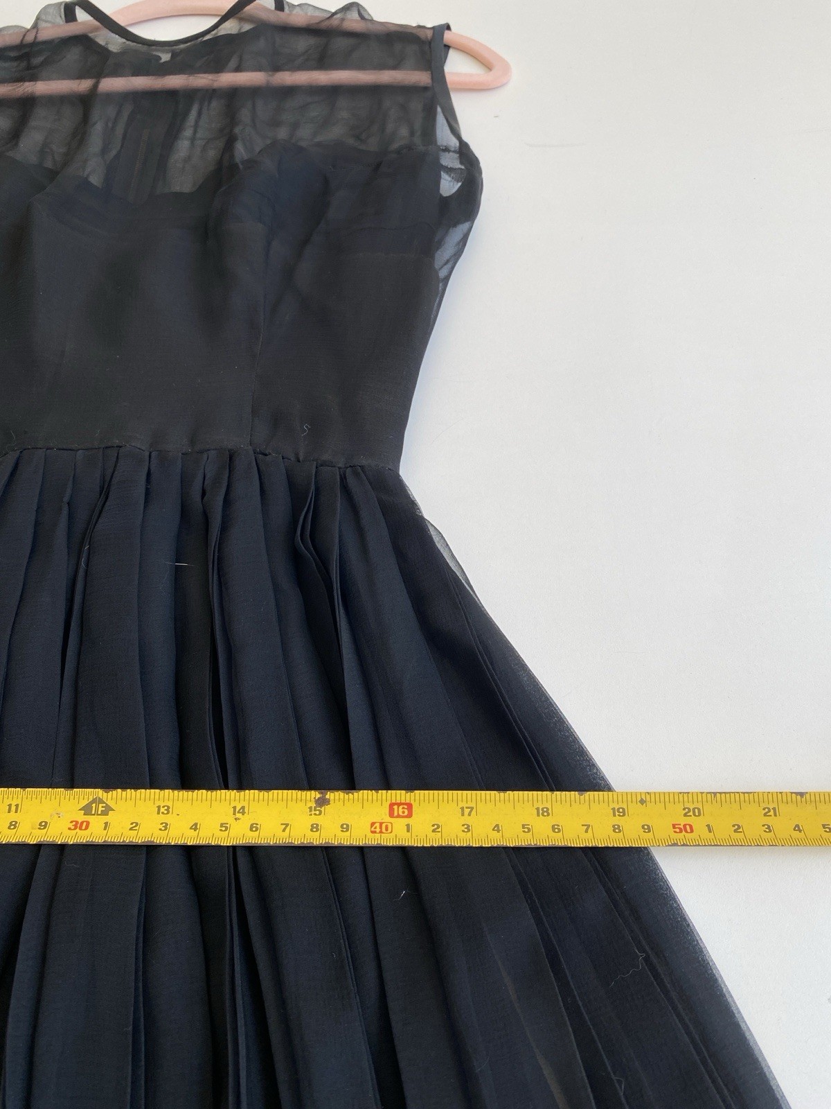 Vintage 50s M Silk Chiffon Sheer Pleated Evening Dress Sexy Full Circle