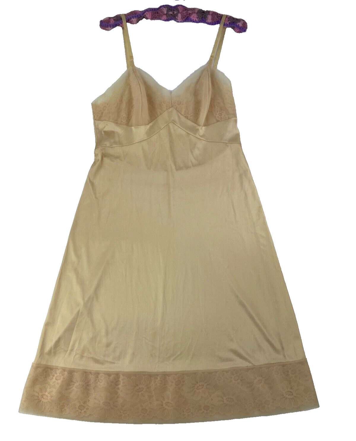 Vintage J.C.PENNY Peach Nylon Full Slip w/ Lace Size 38
