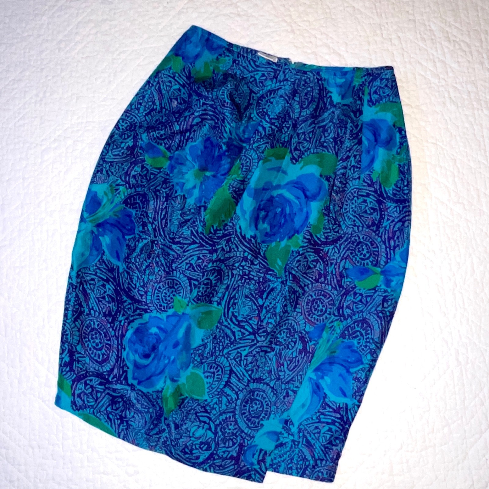Vintage 90s Womens skirt size 2 XS silk wrap sexy secretary turquoise purple