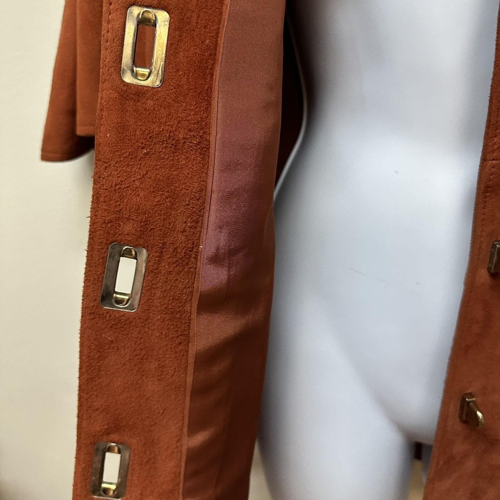 Vintage Hippie Rust Orange Suede Leather Cape Sleeve Coat Jacket Open Sides