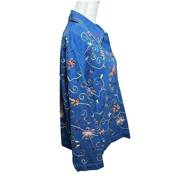 Units Women&rsquo;s Lightweight Denim Jacket VTG 1980&rsquo;s Embroidered Flowers Vines XL