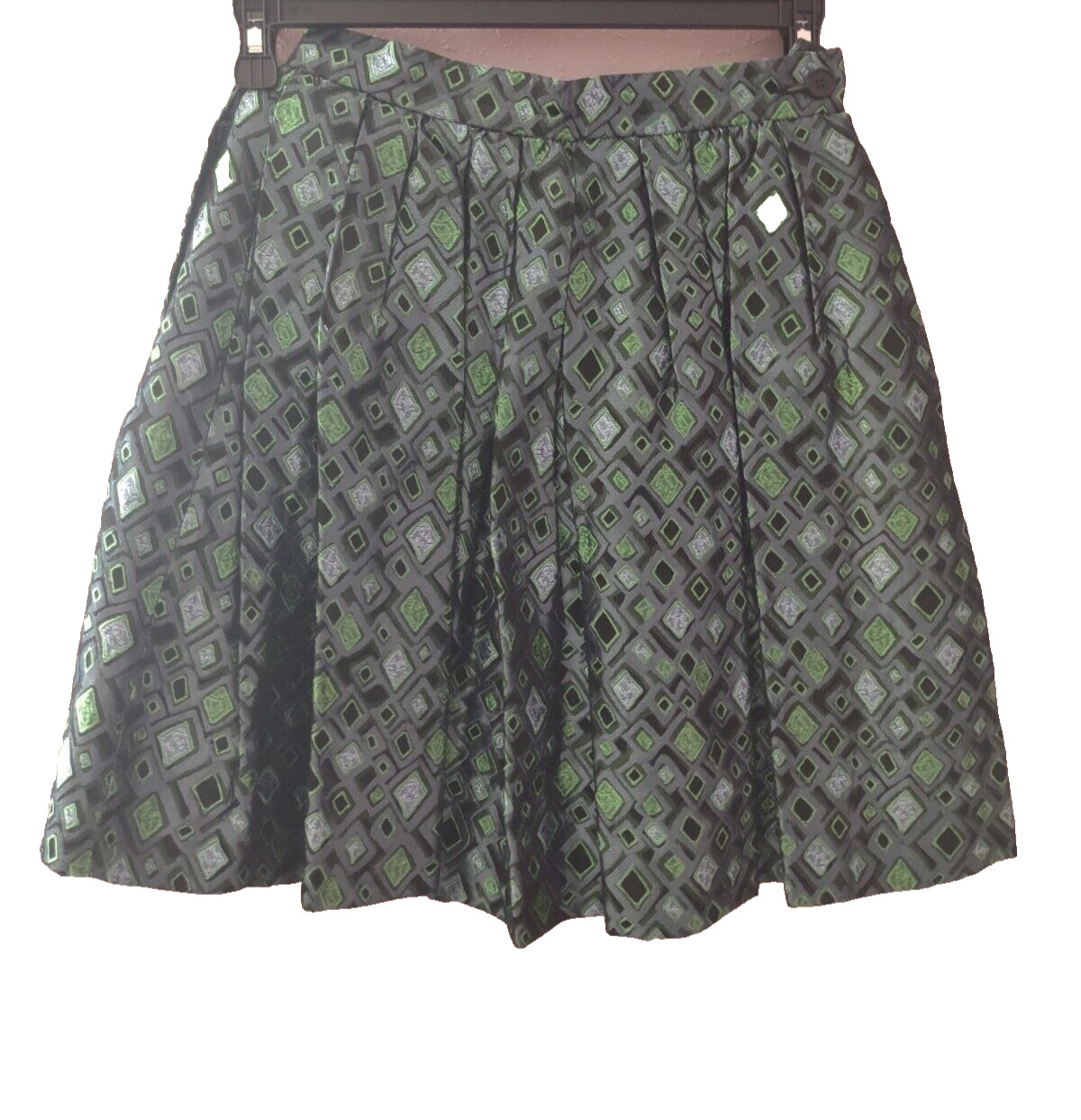 Vintage Yves Saint Laurent Encore Geometric Print Satin Pleated Skirt Pls Rd Des