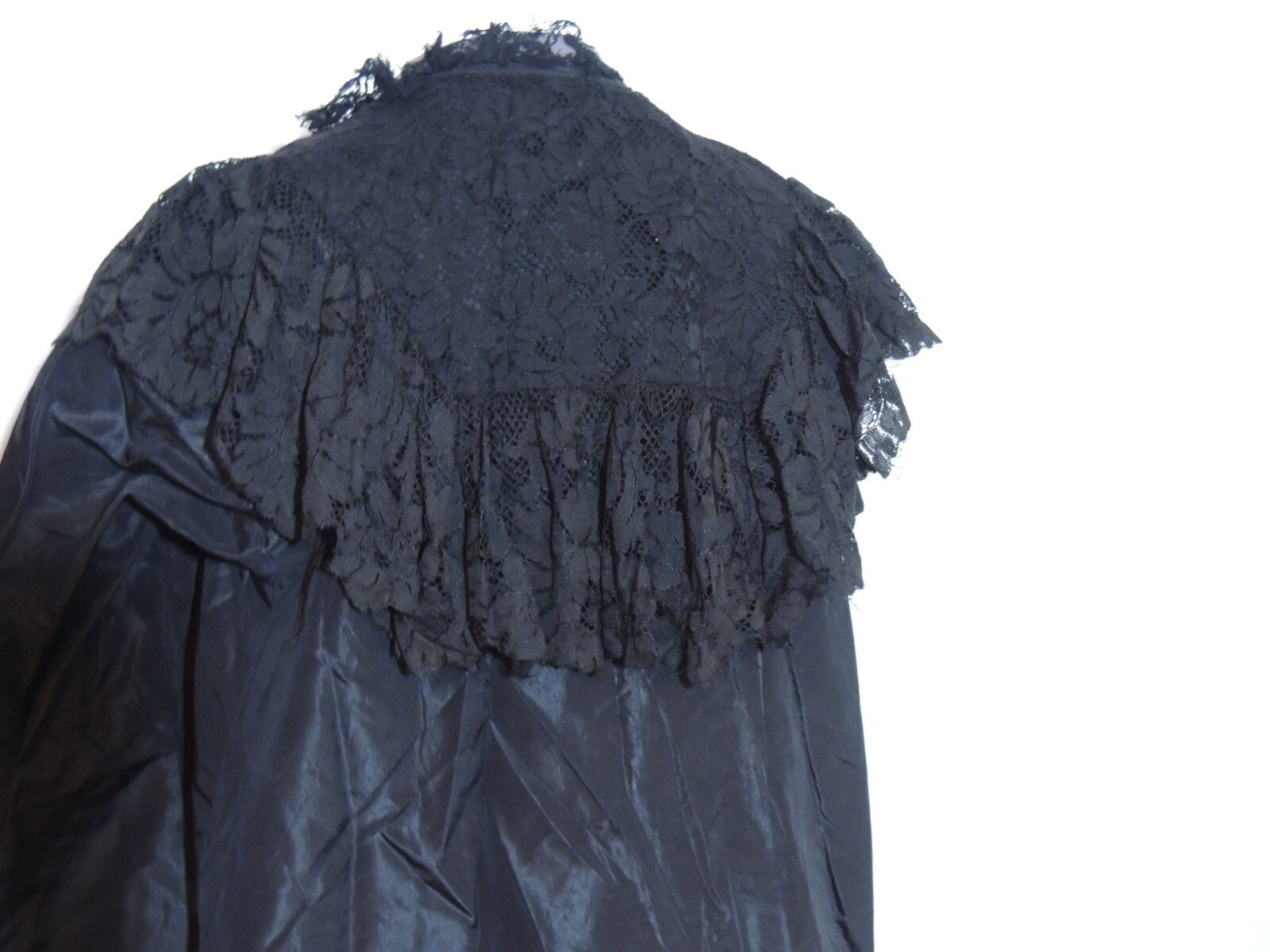 Victorian Black Silk Taffeta Jacket w Lace Cape Like Collar SM – MED