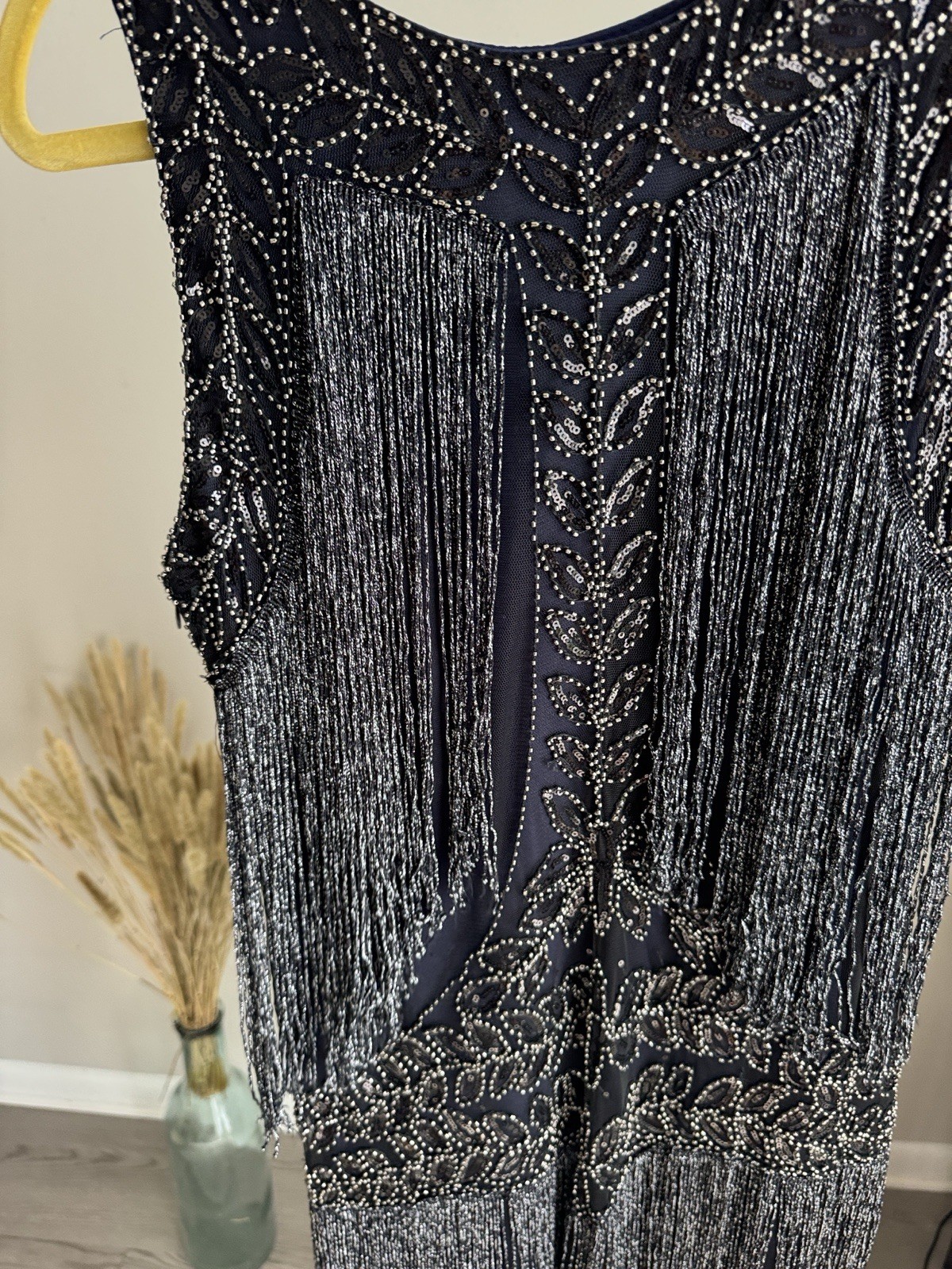 1920s Gatsby Style Beaded Fringe Flapper Dress Art Deco Cocktail Party Size S