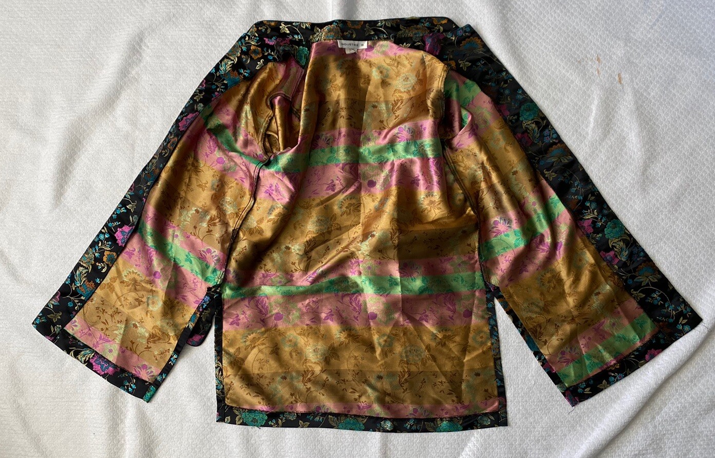 Vtg Industrie B Floral Kimono Jacket 🌸 Medium Black Rayon Blend Made in USA