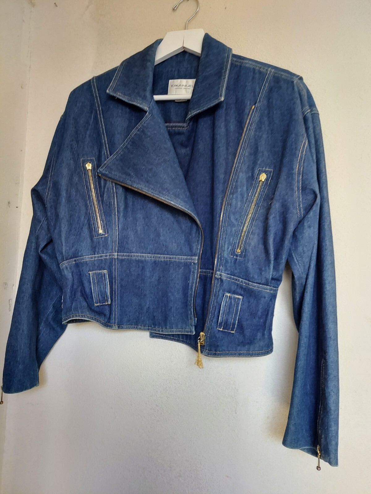 Emanuel Ungaro Vintage Bikers Dennin Jacket Size 8 , Read Description