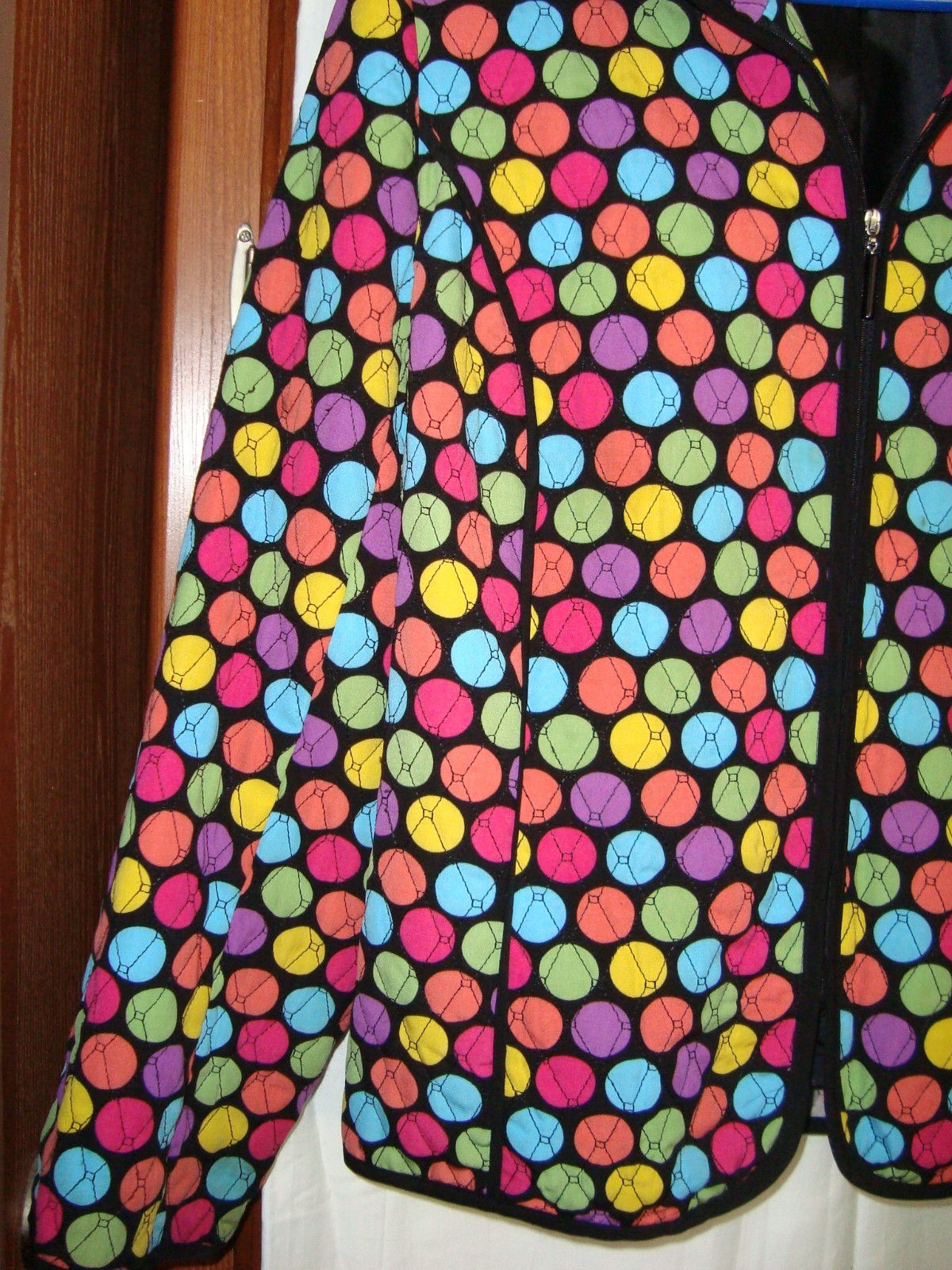 Vintage RQT ART TO WEAR Jacket*Multi Color « Baseball »Polka Dots*XL*Lined*Quilted