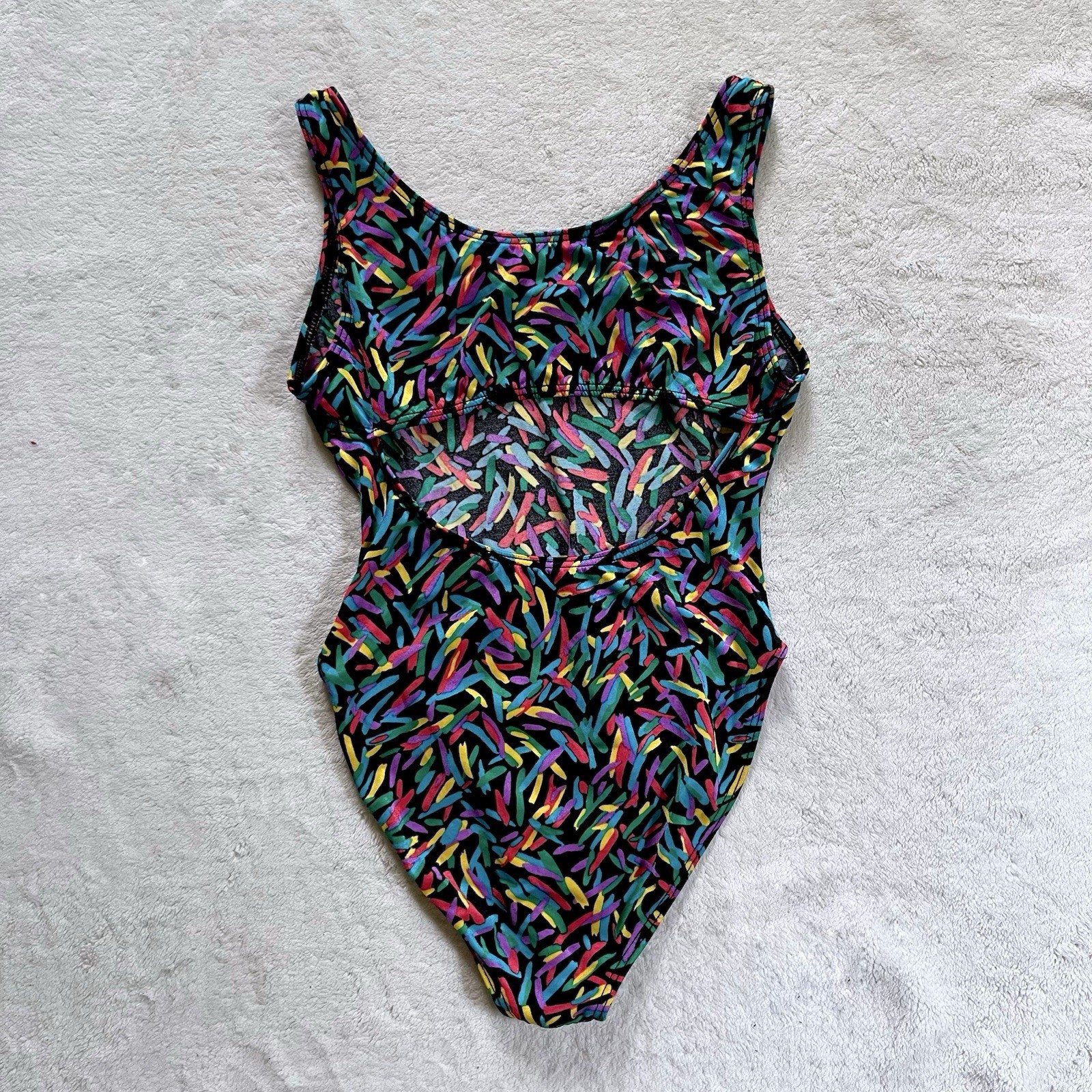 90s Vintage Multicolor High Cut One Piece Swimsuit Large