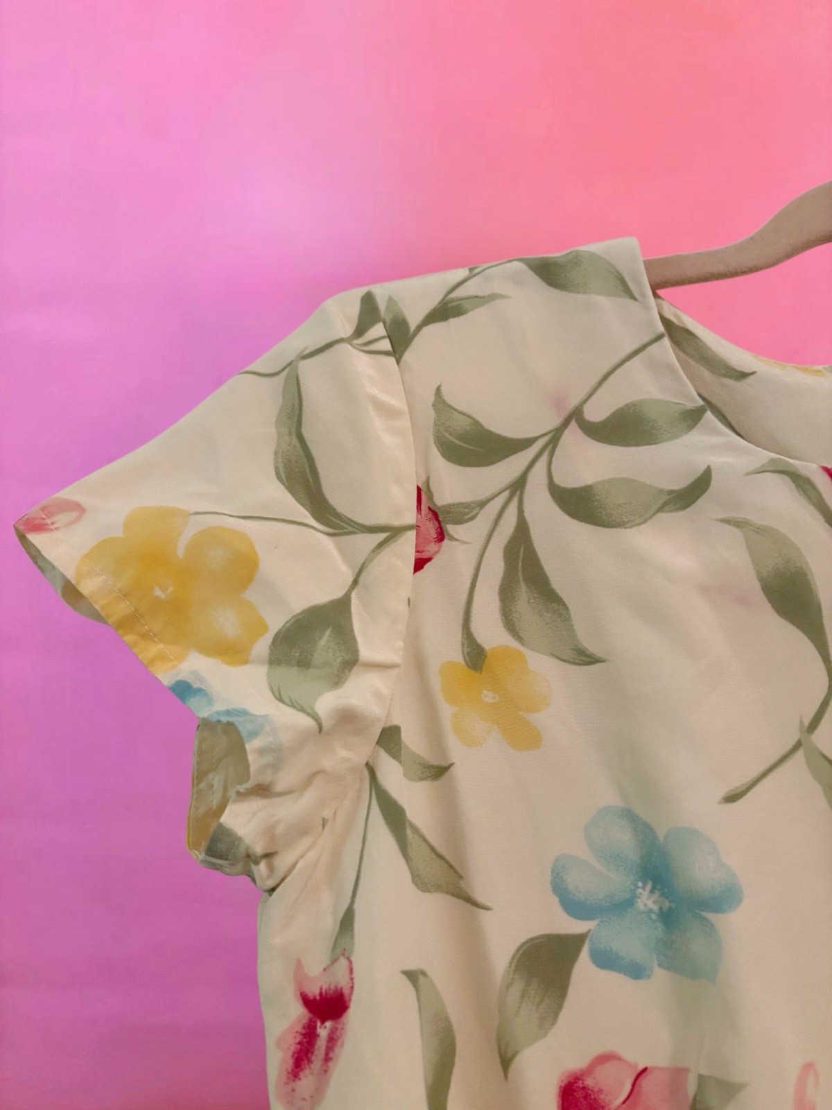 Vintage 80s 90s Patrick Petite 100% Silk Butter Yellow Pink Floral Maxi Dress 6P