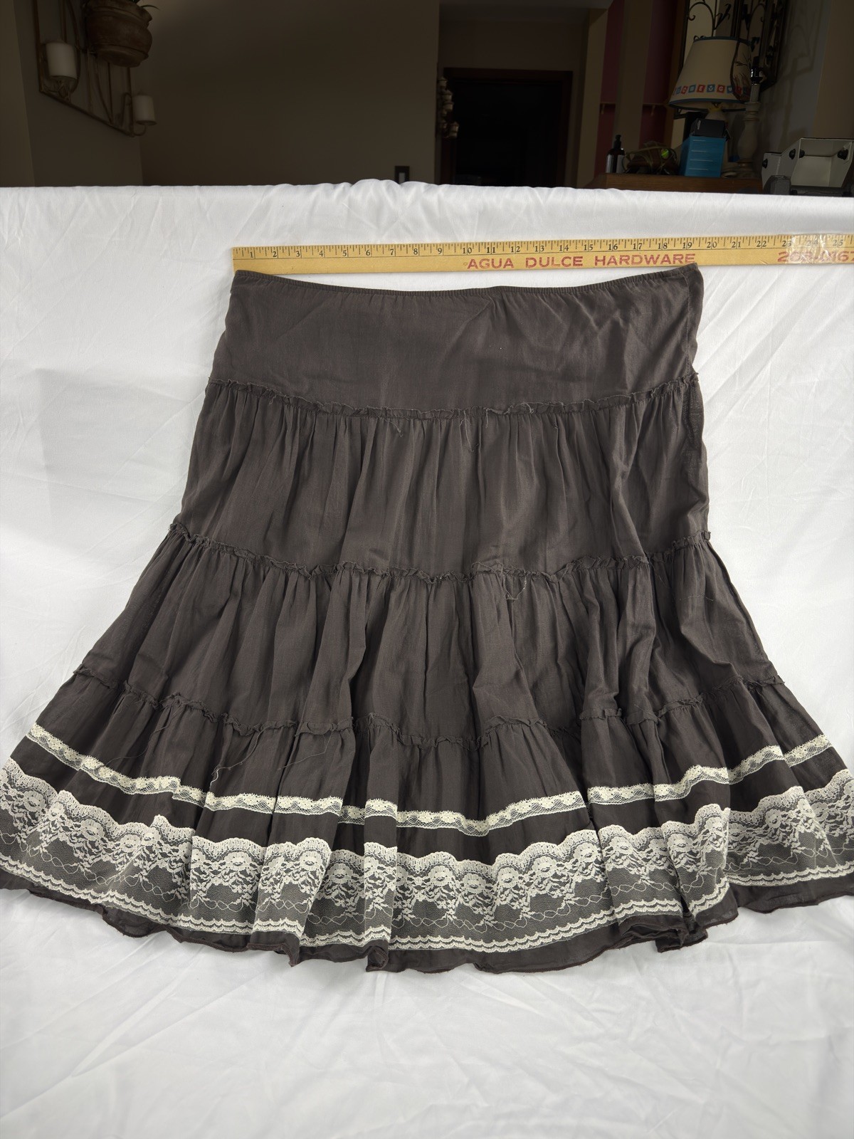 Vintage Miss Chievous brown Boho Hippy Multitiered Ruffles Cotton Skirt Sz L