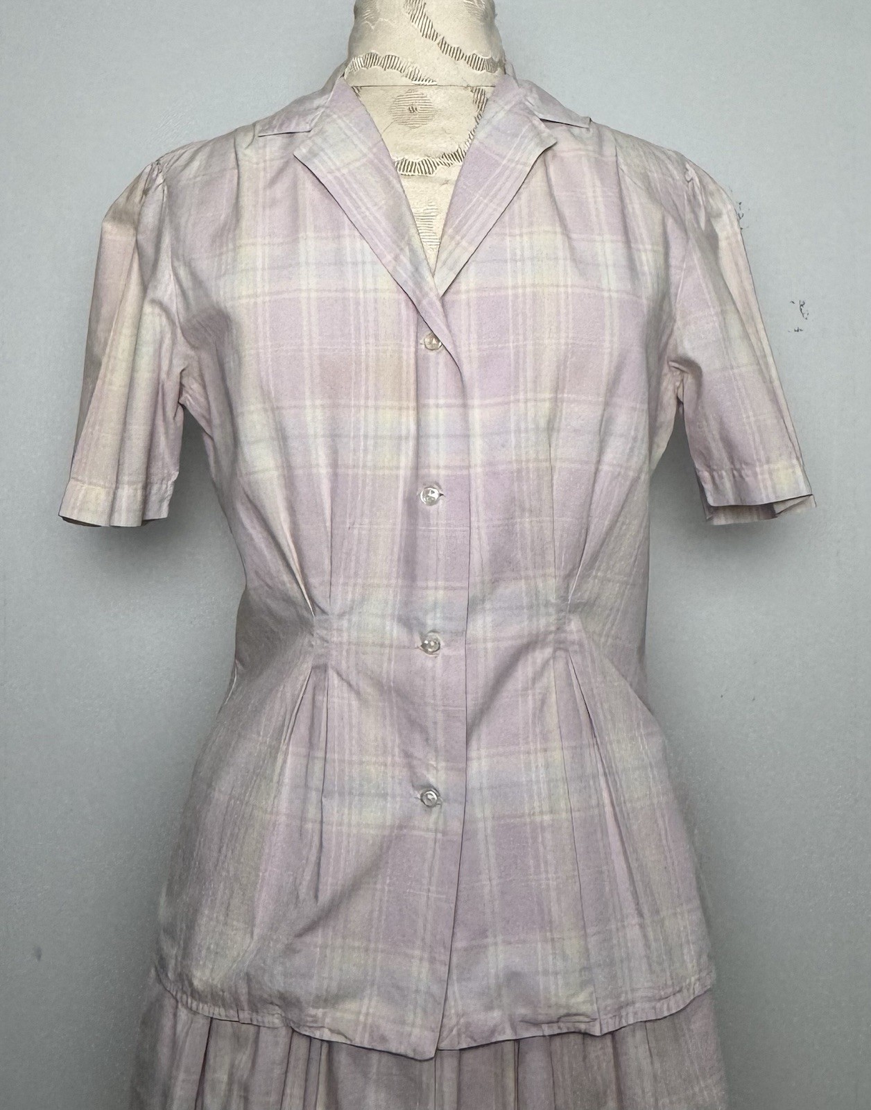 Vtg F.R. Tripler 2 Pc Skirt Top Set 8 Lavender Plaid 40s Tea Dress S/M